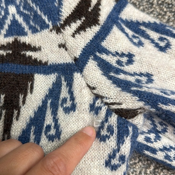 Pendleton Alpaca Wool Full Zip Sweater Size Small Petite Blue White - Picture 9 of 9